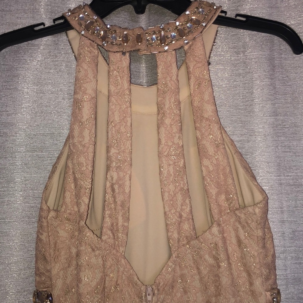 Gorgeous Champagne & Gold Lace Evening Gown - Picture 6 of 6